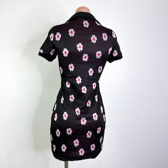 Luna Chix Daisy Floral V-Neck Collar Sleeve Mini Dress Black y2k 90s Small NWOT - Picture 6 of 11